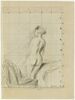 Femme nue, debout, de dos, appuyée contre un lit, image 1/2