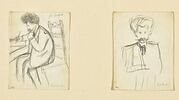 Croquis caricatural d'un homme assis devant une table écrivant : Porto-Riche, image 1/3