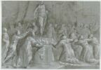 Scène de sacrifice : foule nombreuse autour d'une figure nue sur un autel, image 1/2