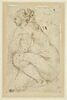 Une femme nue accroupie, les bras croisés, vue de profil, image 1/2