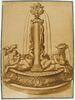 Etude de fontaine : colonne, vase, de chaque côté dieu marin et déesse, image 1/2
