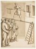 Cinq hommes debout regardant un funambule: 'Tenir le juste milieu', image 1/2