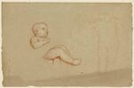 Enfant nu, demi-assis, tourné vers la droite. Silhouette d'un enfant debout., image 1/2
