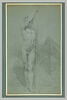 Homme nu, debout, vu de face, tenant un long bâton des deux mains, image 2/2