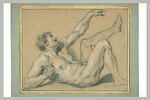 Homme nu, renversé à terre, sur le dos et regardant vers le ciel, image 2/2