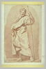 Homme barbu, marchant, tenant un long bâton, image 2/2