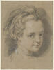 Tête de jeune fille souriant, vue de trois quarts, image 1/2