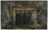 Trois moines se mettant à l'abri d'un orage sous le fronton d'un tombeau, image 1/2