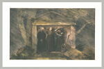 Trois moines se mettant à l'abri d'un orage sous le fronton d'un tombeau, image 2/2