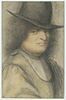 Homme, vu en buste, coiffé d'un chapeau noir, image 1/2