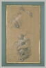 Femme assise tenant un enfant. Figure à mi-corps, vue presque de dos, image 2/2