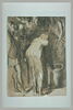 Trois hommes debout, dont deux casqués (des soldats ?), et une femme penchée sur un vase, image 2/2