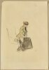 Jeune femme rousse, assise sur le bord d'un fauteuil, image 1/2
