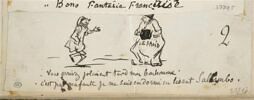 Caricature : homme s'adressant à un vieillard en robe, muni d'un manchon, image 1/2
