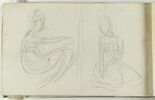 Femme assise, de profil ; femme assise sur ses genoux, image 1/2