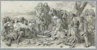 Soldats entourant un militaire mort, étendu sur le sol : mort de Turenne (?), image 1/2