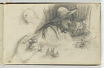 Etudes d'une main, de figures en buste et de figures dans la campagne, autoportrait à la pipe (autoportrait de Courbet et différents croquis), image 1/2