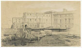 Chantier avec tailleurs de pierre aux abords du Louvre, image 1/2