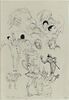 Feuilles d'études de têtes ; Pierrot ; Arlequin ; Polichinelle ; chien, image 1/2