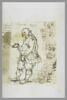 Caricature d'un homme debout, vu de profil ; têtes caricaturées, image 2/2
