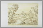 Paysage avec un chemin menant à un bâtiment fortifié, image 2/2