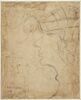 Tête caricaturale de jeune homme de profil, et fragment de plan (?), image 1/2