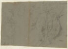 Corps d'un moine étendu, sans la tête, et homme à demi nu, agenouillé, image 1/2