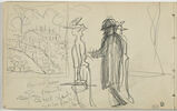 Paysage, et un homme marchant entre deux femmes, image 1/2