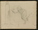 Caricature, homme avec une tête de chien et colonne, image 1/2