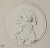 Caricature de femme en buste, de profil à gauche, image 1/2