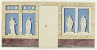 Projet de décor de boiserie avec figures des quatre Saisons sur fond bleu, soubassement en marbre., image 1/2