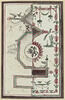 Projet de décor de boiserie : panneau vertical divisé en deux éléments avec au centre un putto sur un félin. Motifs décoratifs végétaux et oiseaux. Petite bande violette tout autour, image 1/3