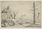 Paysage avec un haut rocher et un château à gauche, image 2/2