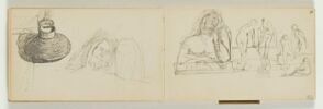 Encrier et croquis d'une tête d'homme sur un oreiller, image 1/2