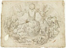 Quatre figures allégoriques grotesques autour d'une sphère mêlant tous les animaux, image 1/4