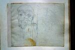 Homme en buste, de profil et très léger croquis d'une tête d'homme casqué, image 2/2