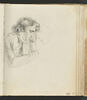 Homme, vu en buste, de profil vers la droite, se tenant la tête de la main gauche ; esquisse d'une tête d'homme penchée en avant, de profil vers la gauche, image 1/3