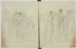 Jeunes femmes élégamment vêtues accompagnées de duègnes ; traits de débordement du dessin du folio suivant, à droite, image 2/4