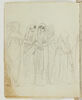 Jeunes femmes élégamment vêtues accompagnées de duègnes ; traits de débordement du dessin du folio suivant, à droite, image 4/4