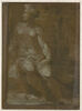 Femme drapée assise, vue de face, la tête tournée vers la gauche, tenant une lance (?), image 1/2